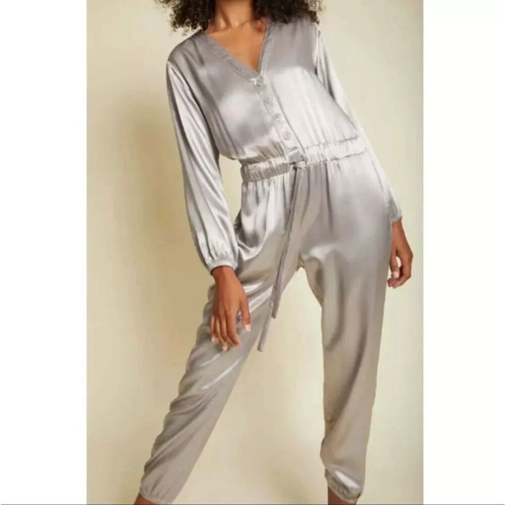 Nation LTD Salma Jumpsuit in Satin Silver Gray Size Small